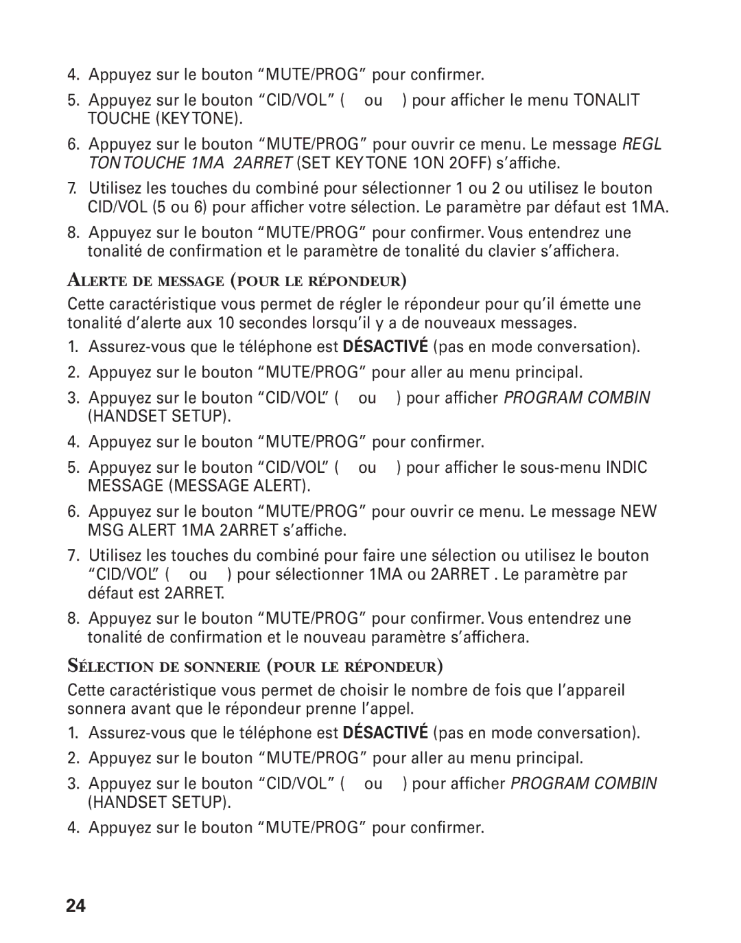 RCA 21028 manual Alerte DE Message Pour LE Répondeur 