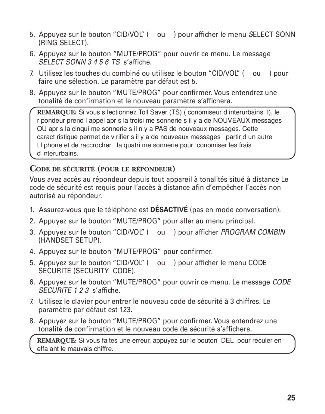 RCA 21028 manual Securite Security Code 