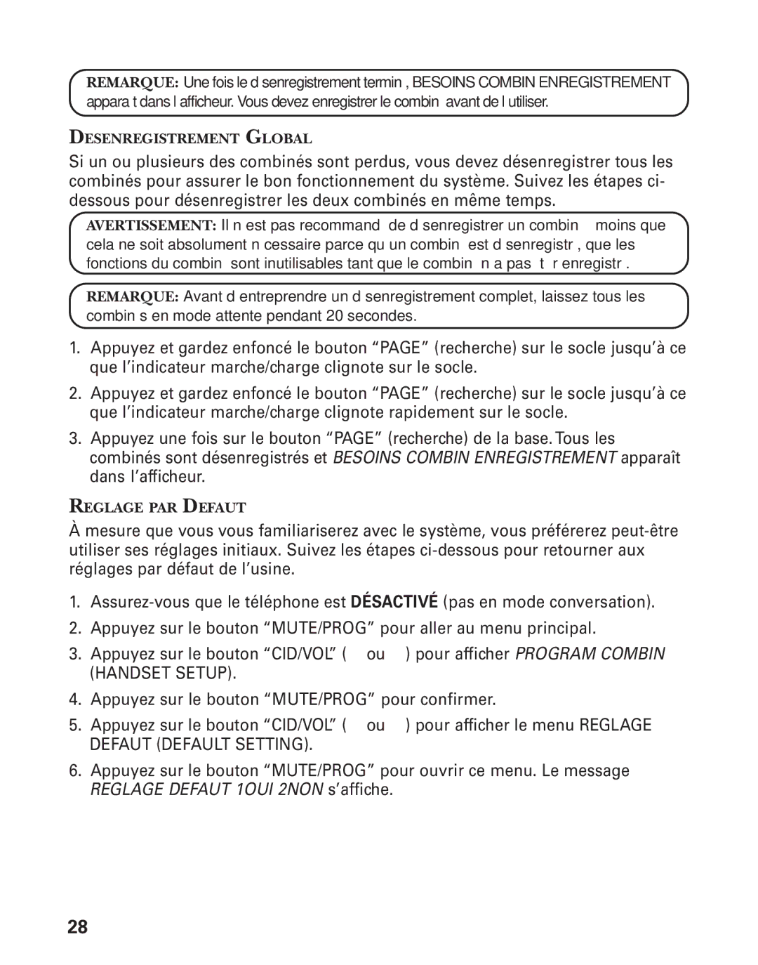 RCA 21028 manual Desenregistrement Global 