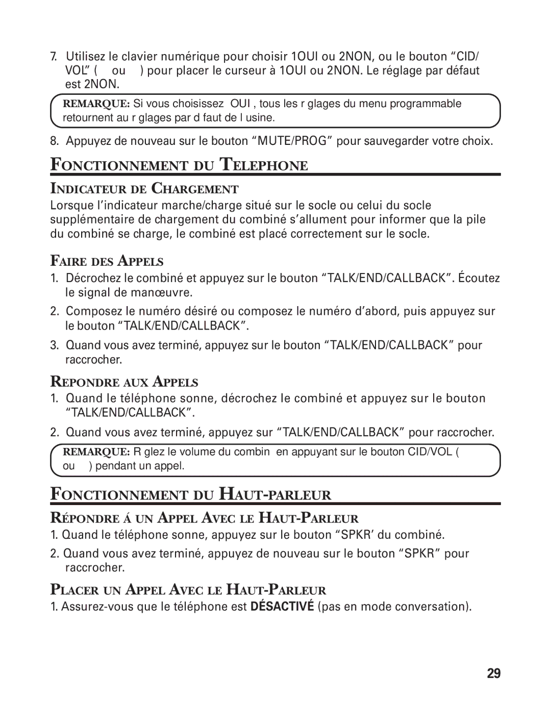 RCA 21028 manual Fonctionnement DU Telephone, Fonctionnement DU HAUT-PARLEUR 