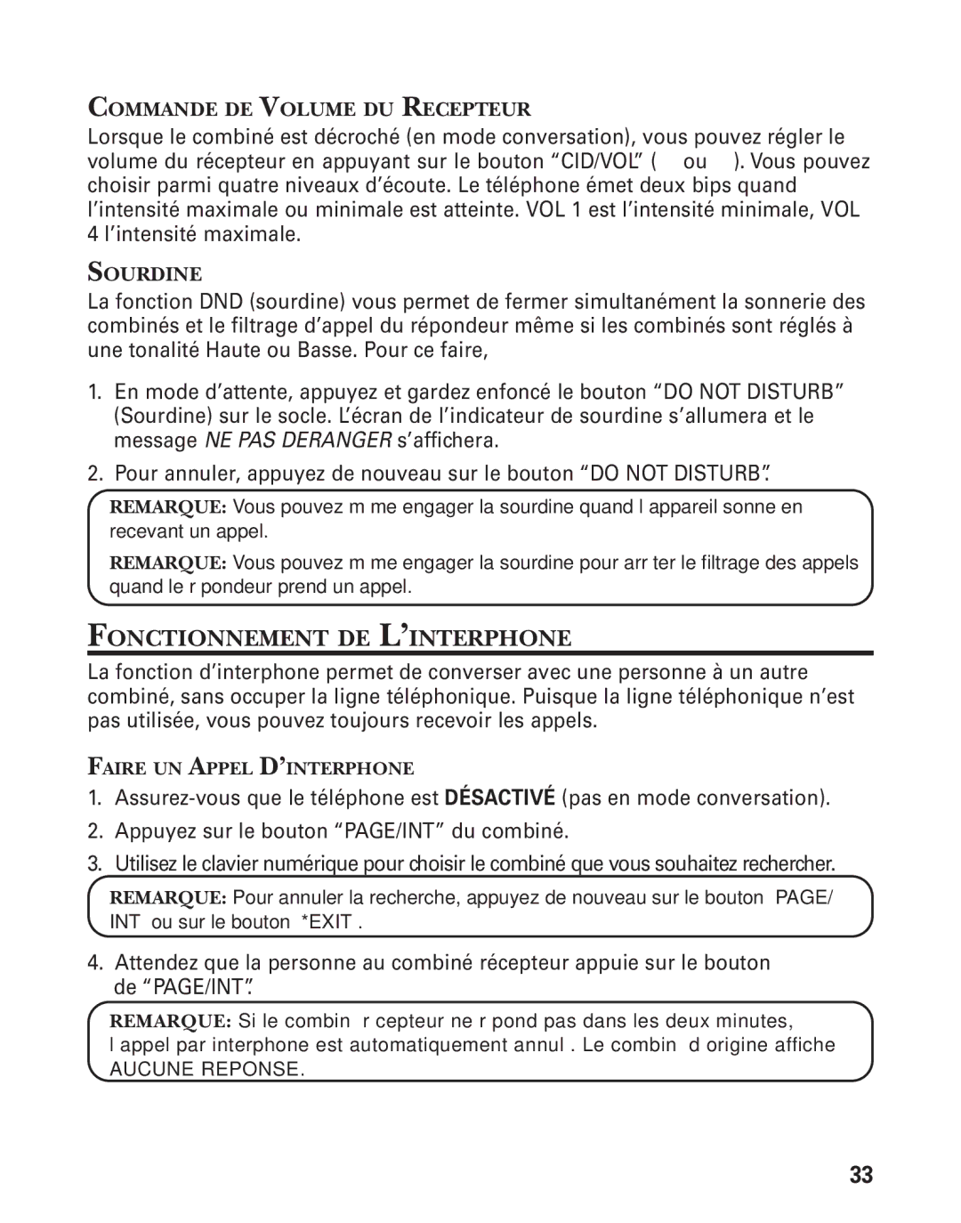 RCA 21028 manual Fonctionnement DE L’INTERPHONE, Commande DE Volume DU Recepteur, Sourdine 