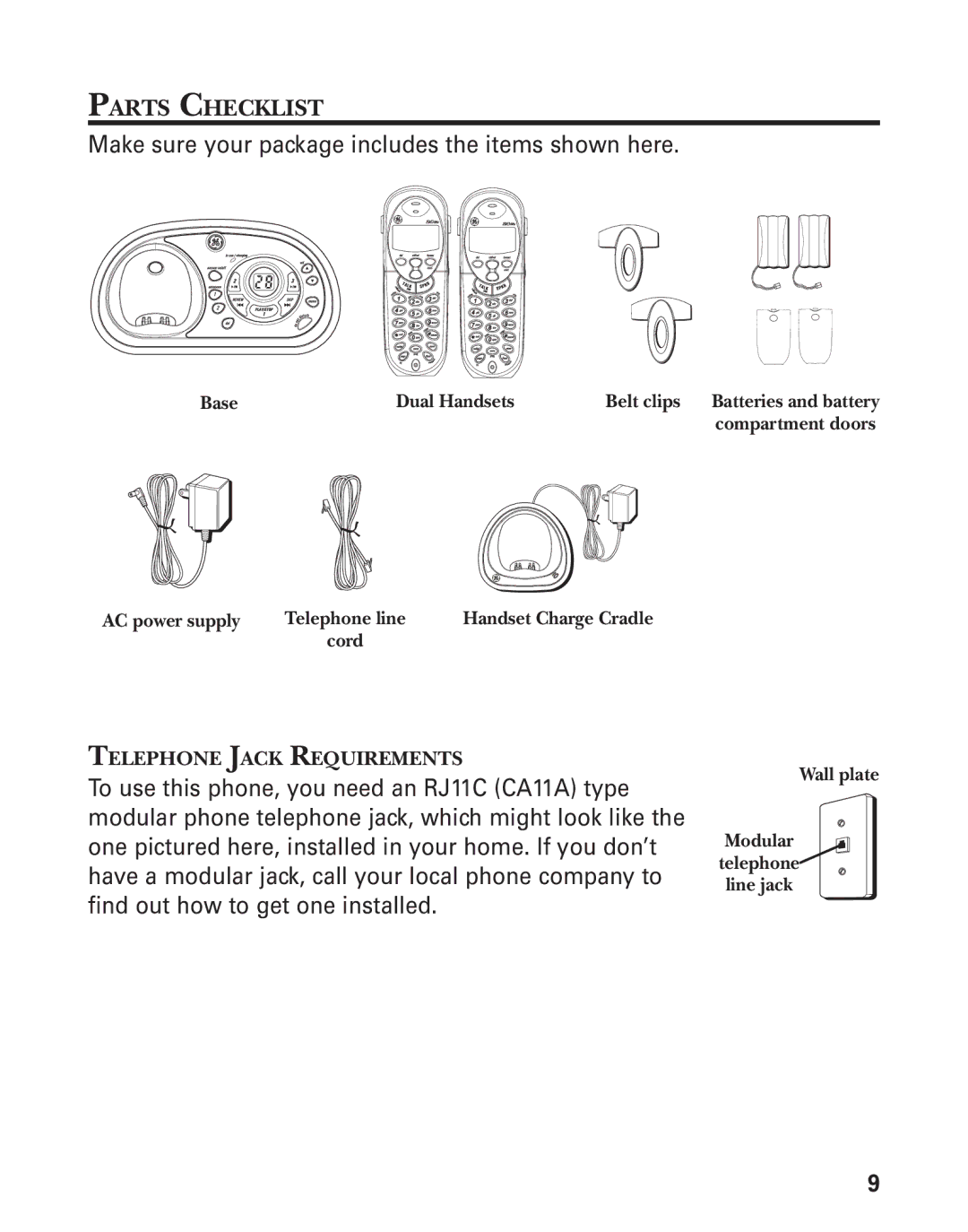 RCA 21028 manual Parts Checklist, Telephone Jack Requirements 