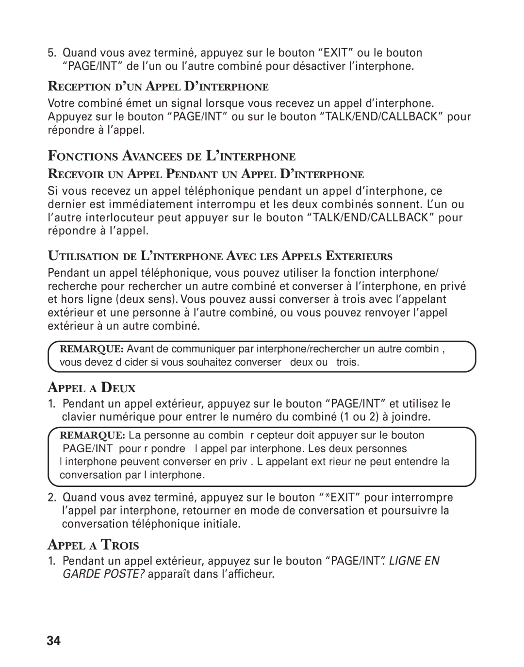 RCA 21028 manual Fonctions Avancees DE L’INTERPHONE, Appel a Deux, Appel a Trois 