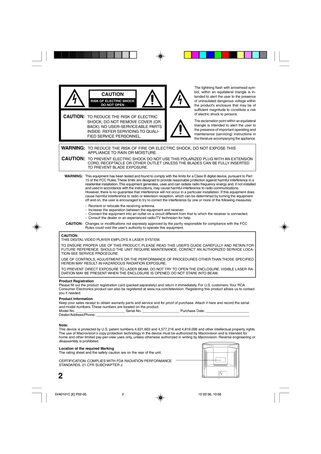 RCA 24F502TDV manual Product Registration Product Information 