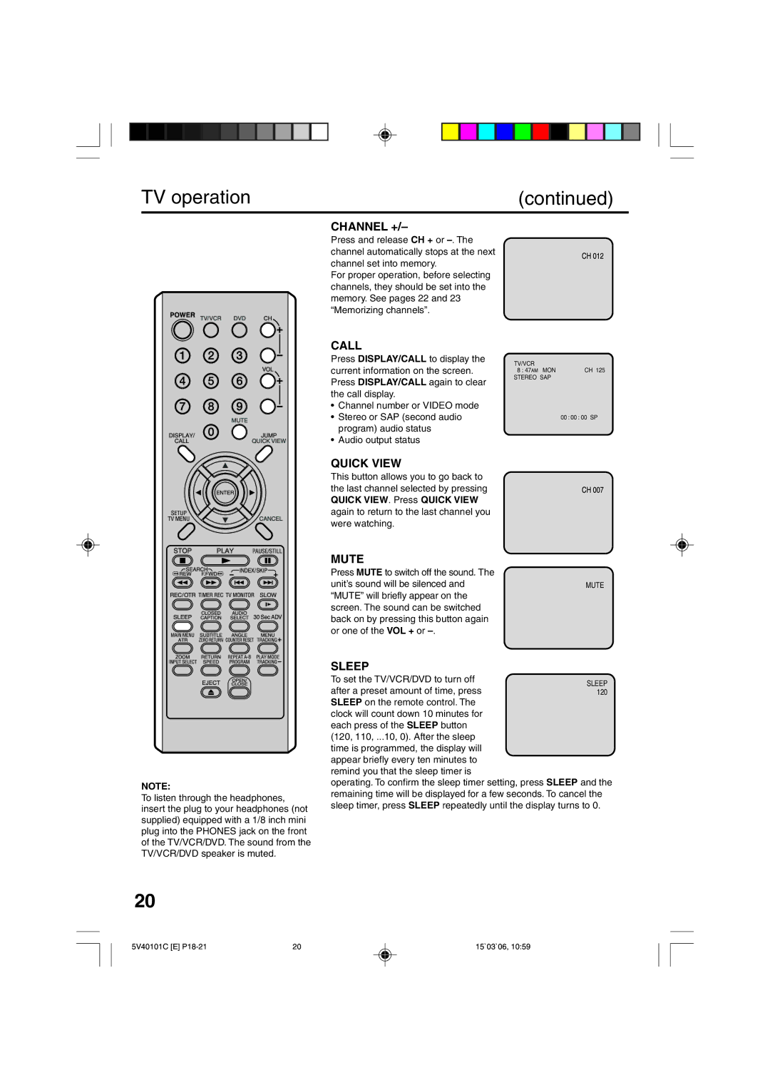 RCA 24F502TDV manual TV operation, Channel + 