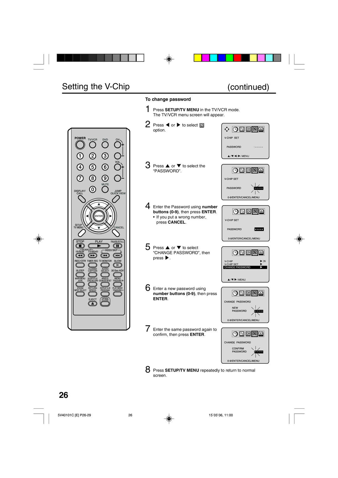 RCA 24F502TDV manual To change password, Enter a new password using number buttons 0-9, then press 