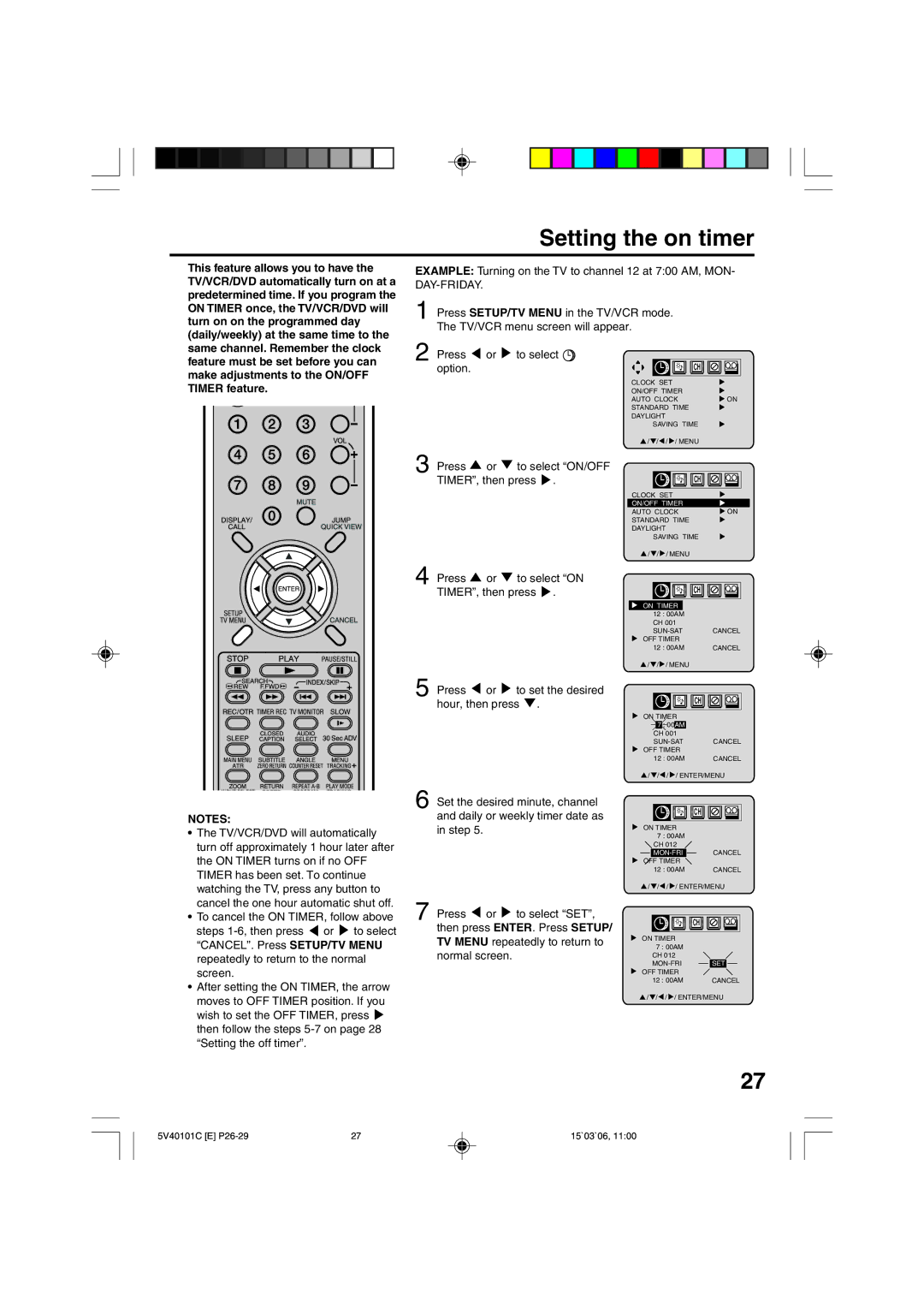 RCA 24F502TDV manual Setting the on timer 