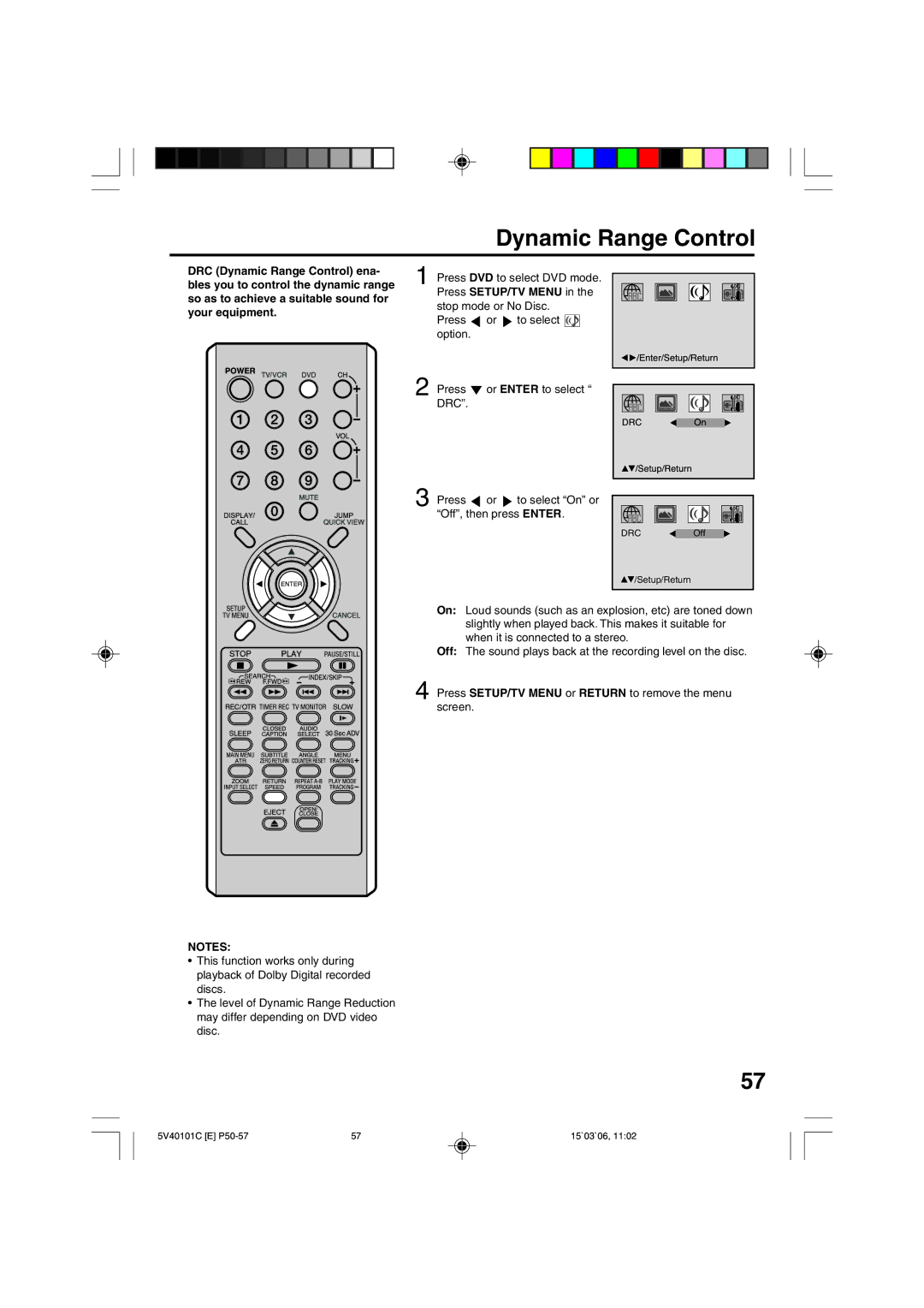 RCA 24F502TDV manual Dynamic Range Control, Press or to select option Or Enter to select 