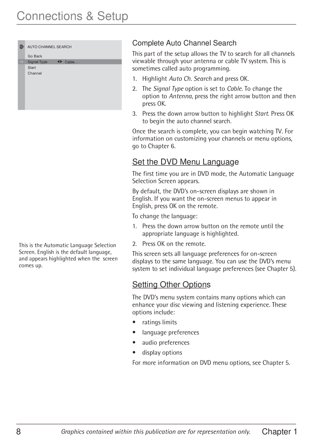 RCA 24F610TD manual Set the DVD Menu Language, Setting Other Options, Complete Auto Channel Search 