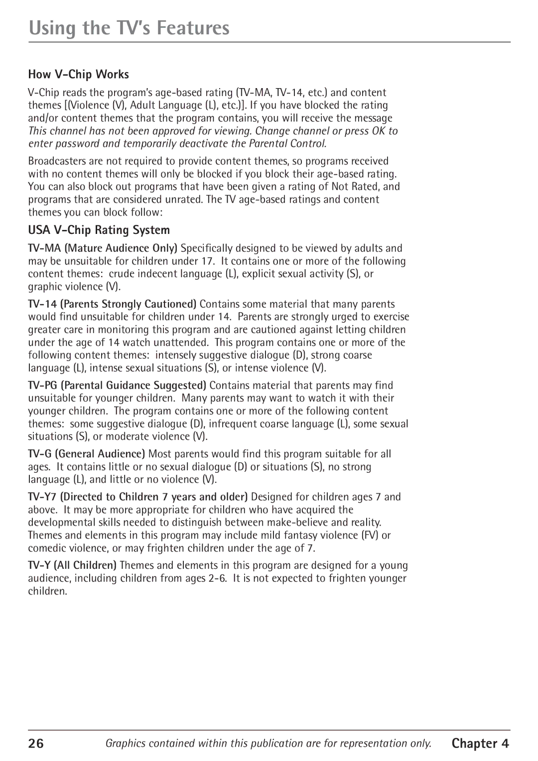 RCA 24F610TD manual How V-Chip Works, USA V-Chip Rating System 