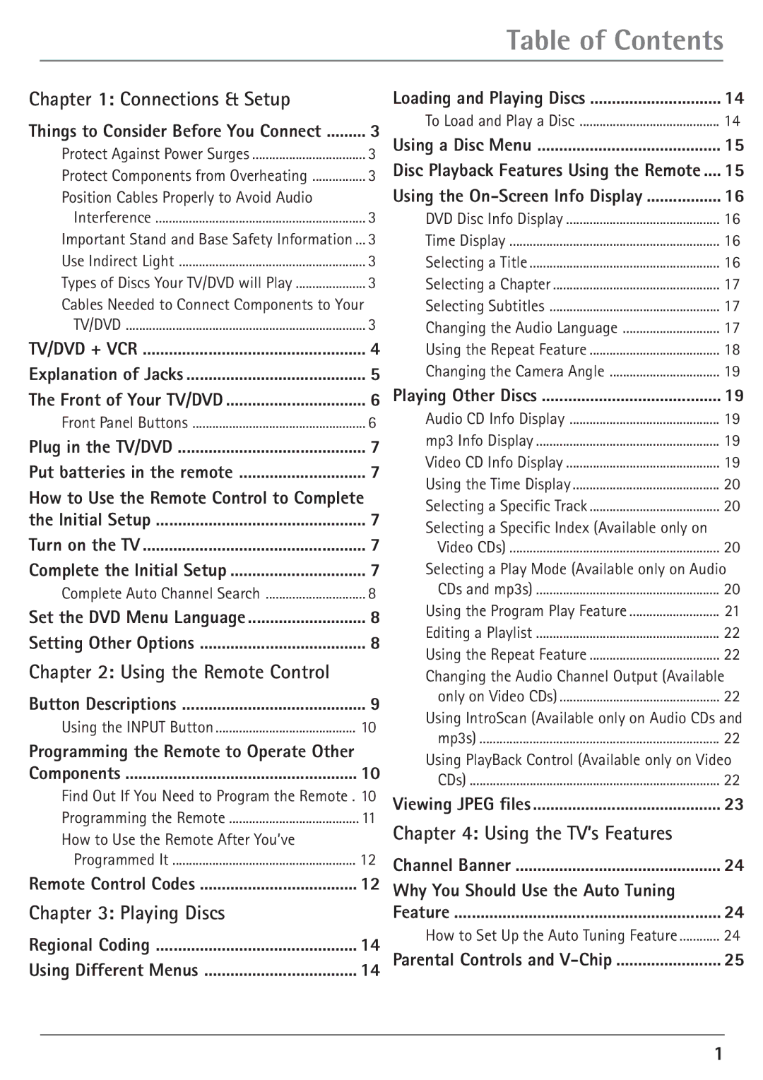 RCA 24F610TD manual Table of Contents 