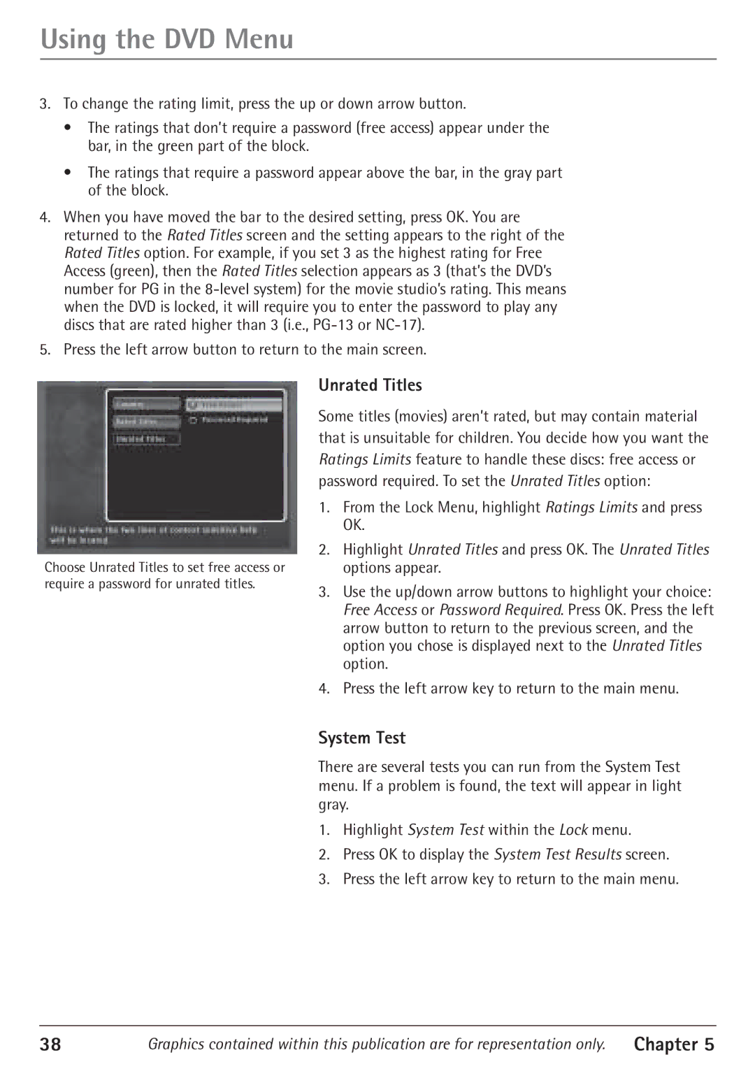 RCA 24F610TD manual Unrated Titles, System Test 