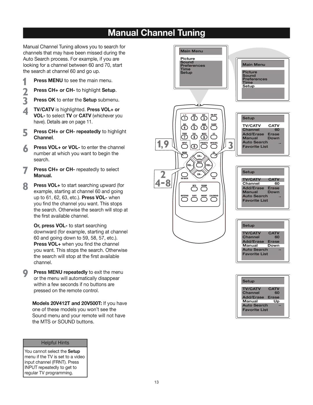 RCA 24V412T manual Manual Channel Tuning 