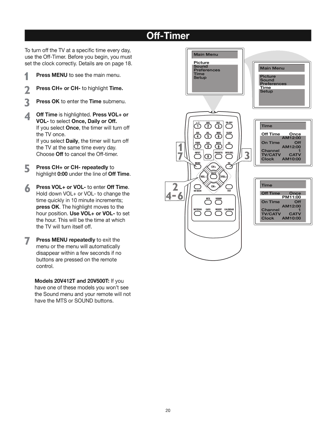 RCA 24V412T manual Off-Timer 