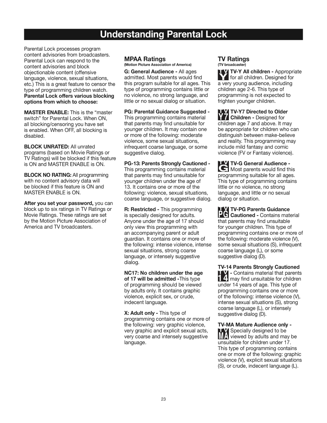 RCA 24V412T manual Understanding Parental Lock 