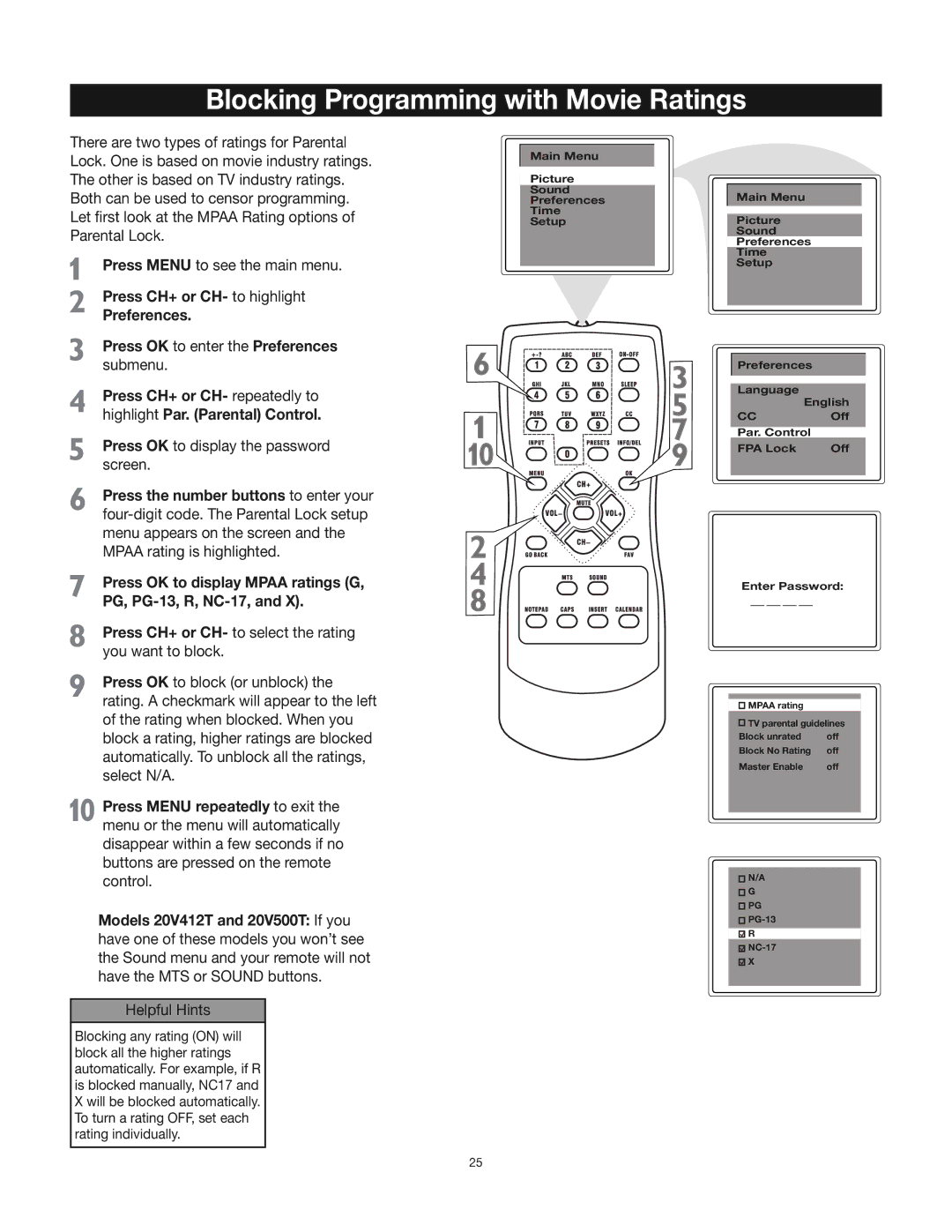 RCA 24V412T manual Blocking Programming with Movie Ratings 