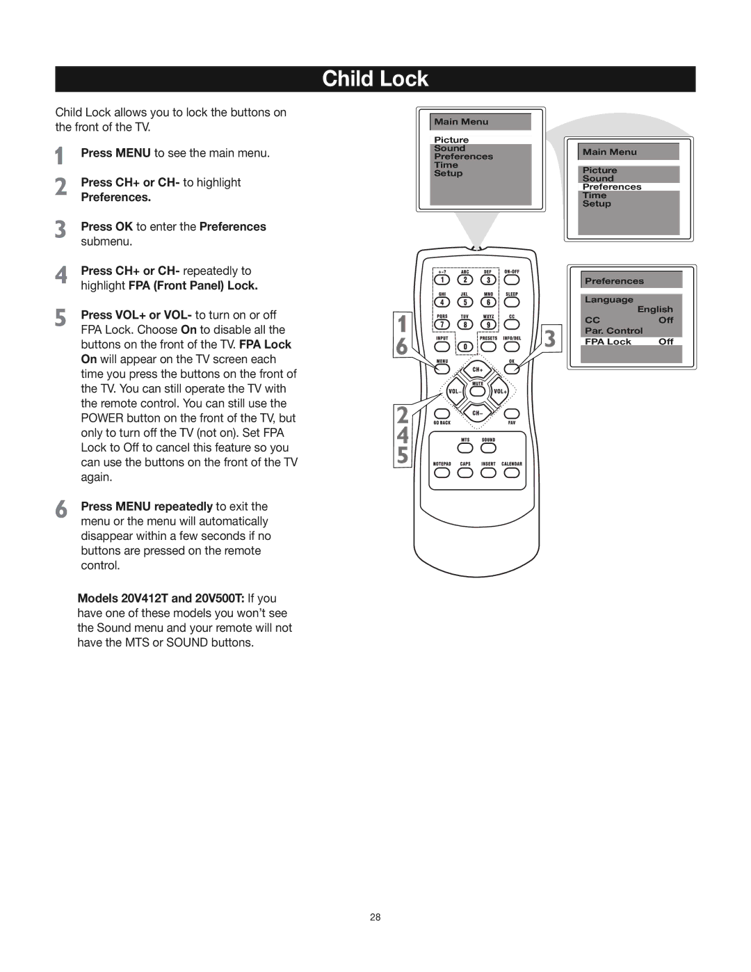 RCA 24V412T manual Child Lock 