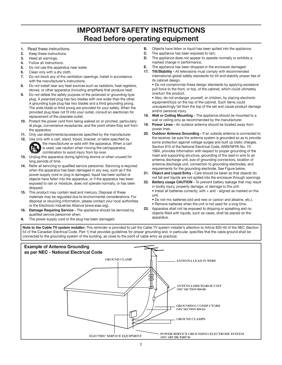 RCA 24V412T manual Important Safety Instructions 