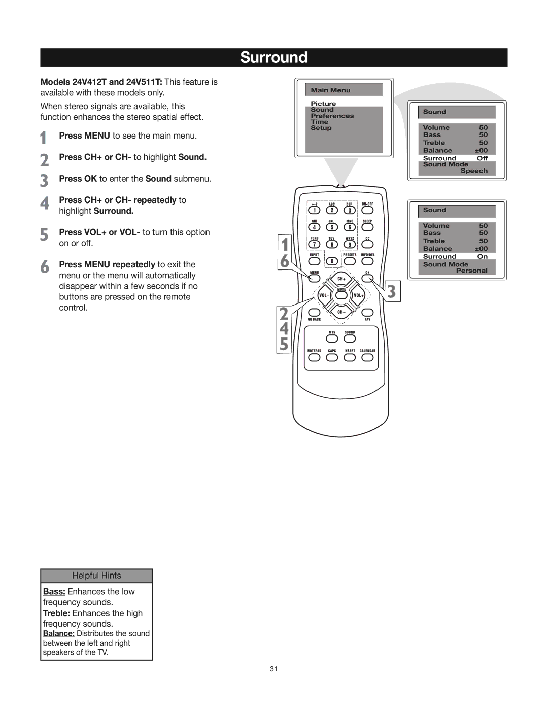 RCA 24V412T manual Surround 