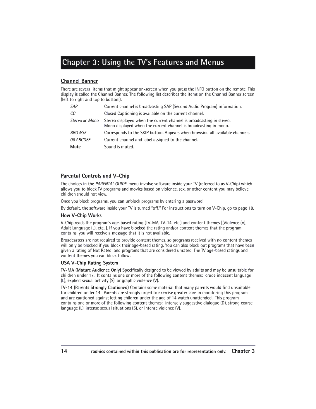 RCA 24V510T manual Channel Banner, Parental Controls and V-Chip, How V-Chip Works, USA V-Chip Rating System 