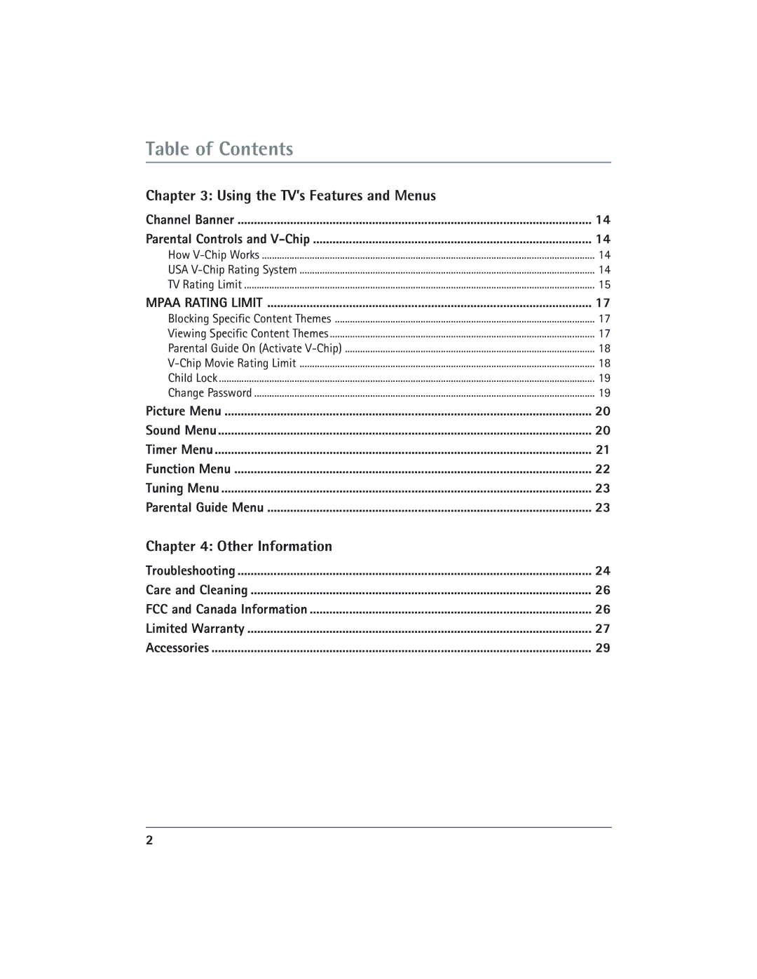 RCA 24V510T manual Table of Contents 