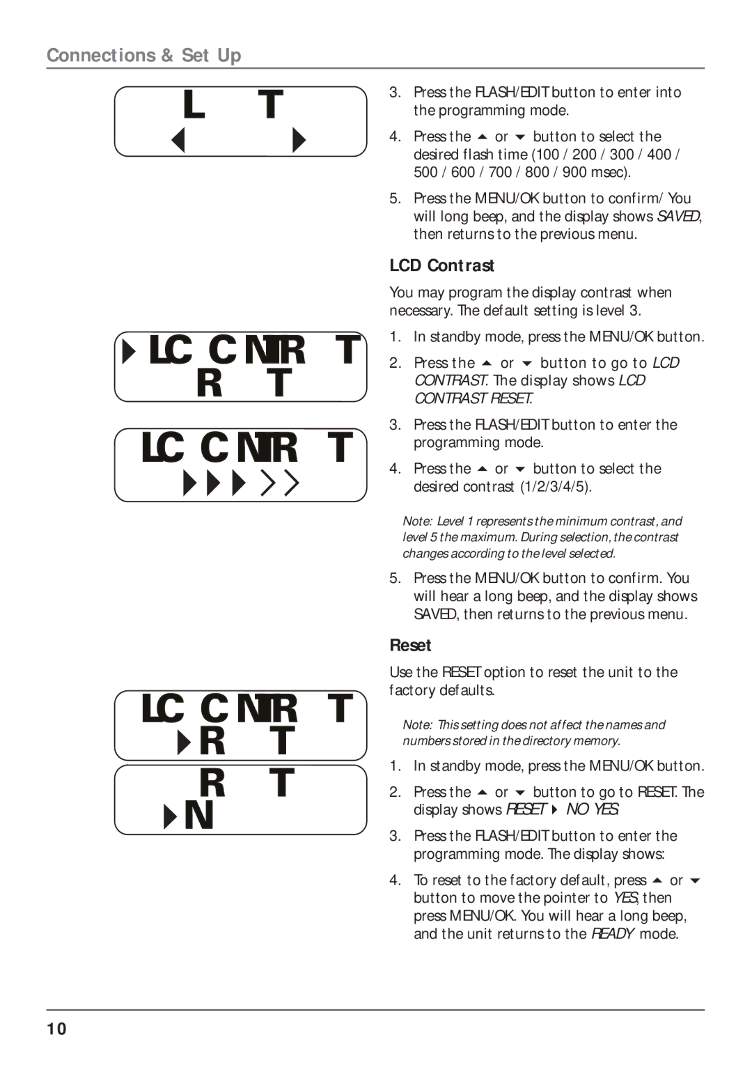 RCA 25001 manual Reset No YES, LCD Contrast 