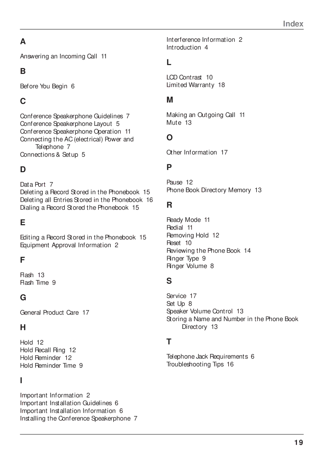 RCA 25001 manual Index 