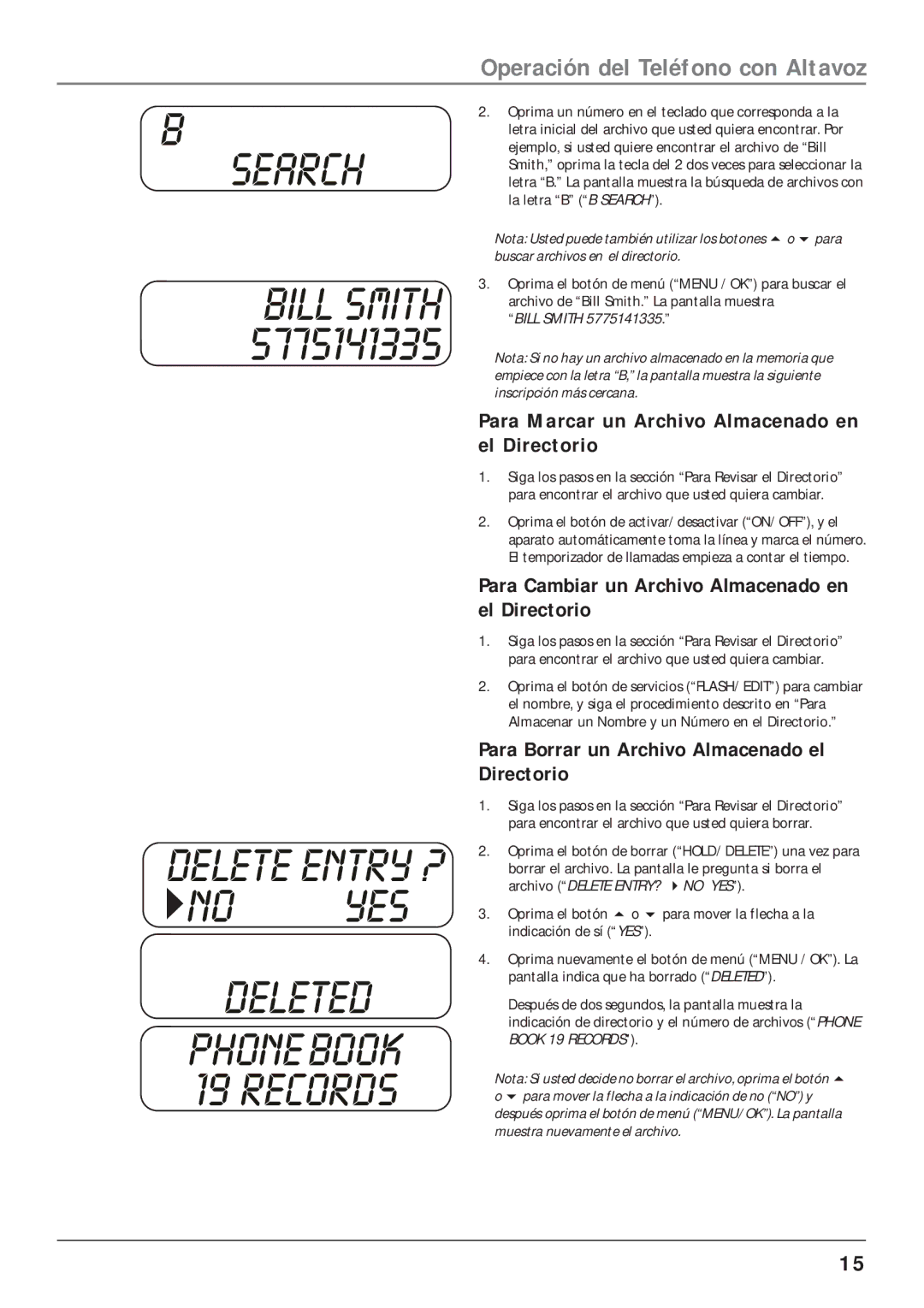 RCA 25001 manual Para Marcar un Archivo Almacenado en el Directorio, Para Cambiar un Archivo Almacenado en el Directorio 