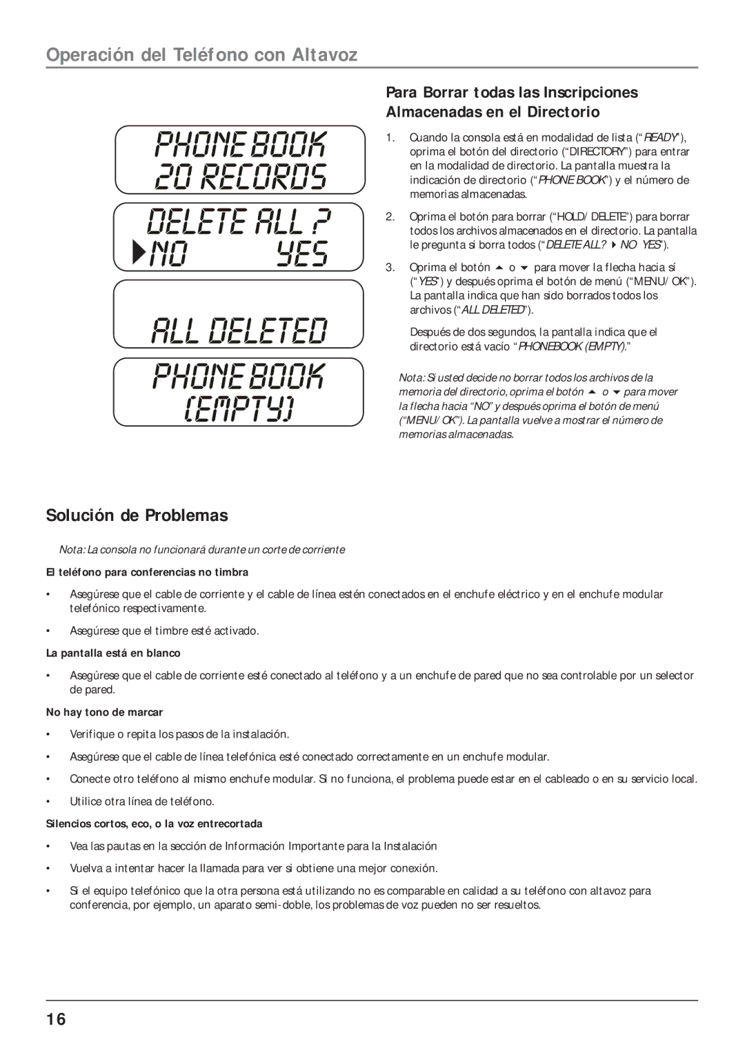 RCA 25001 manual Solución de Problemas, La pantalla está en blanco 