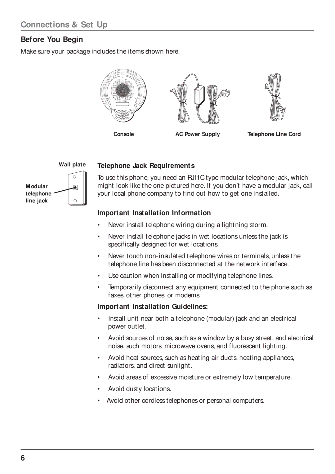 RCA 25001 manual Before You Begin, Telephone Jack Requirements, Important Installation Information 