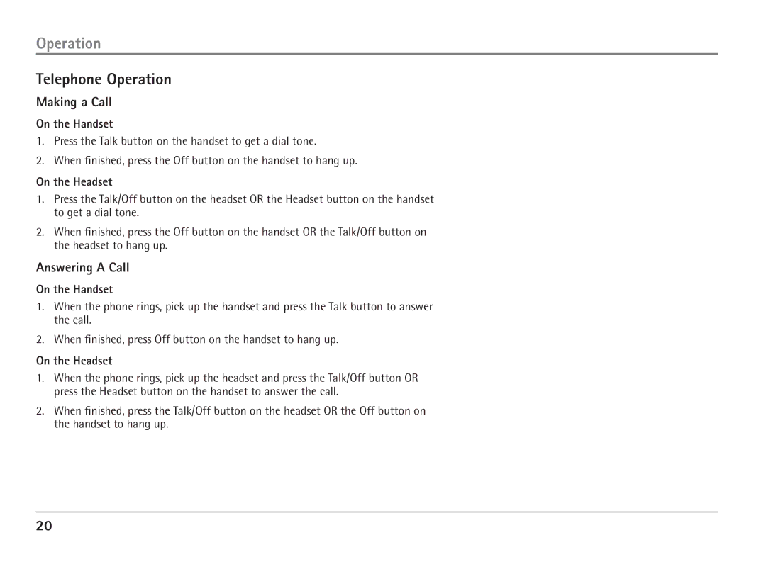 RCA 25110 manual Telephone Operation, Making a Call, Answering a Call 