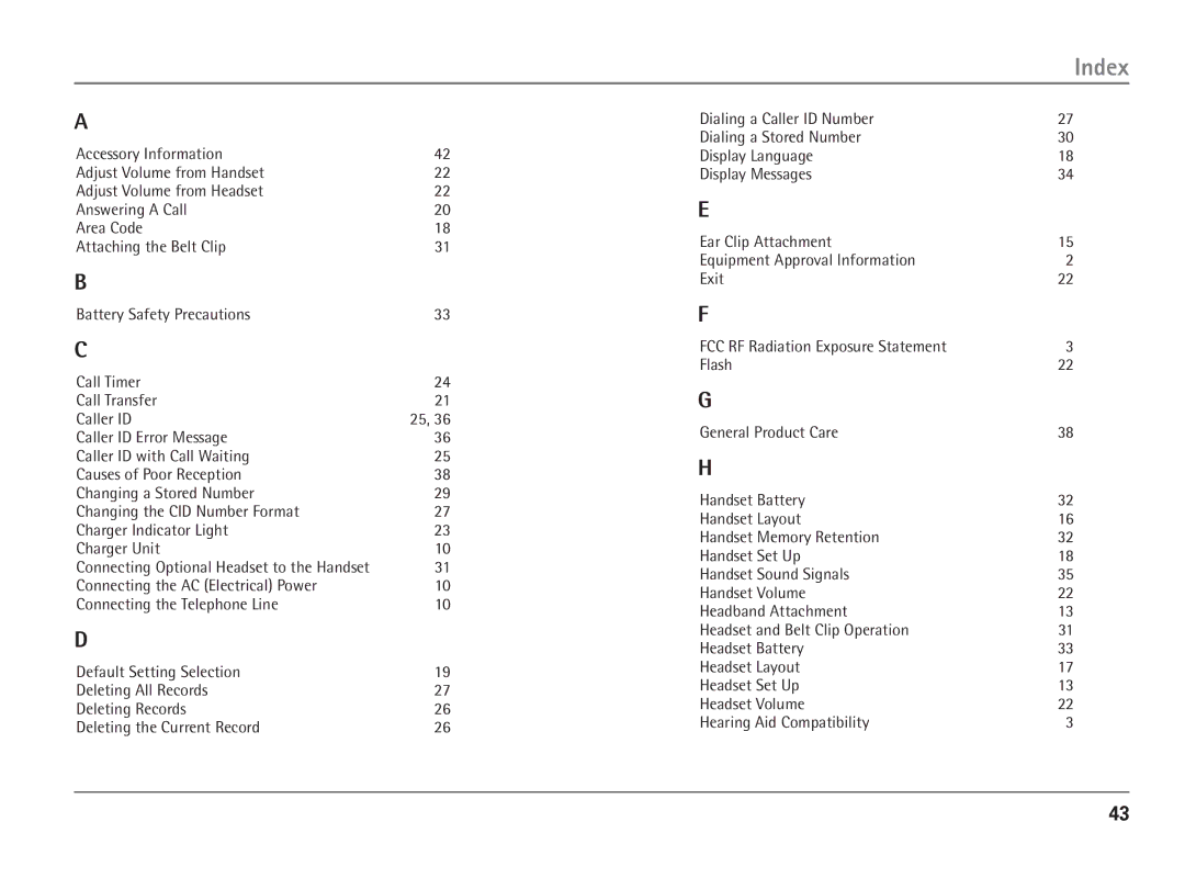 RCA 25110 manual Index 