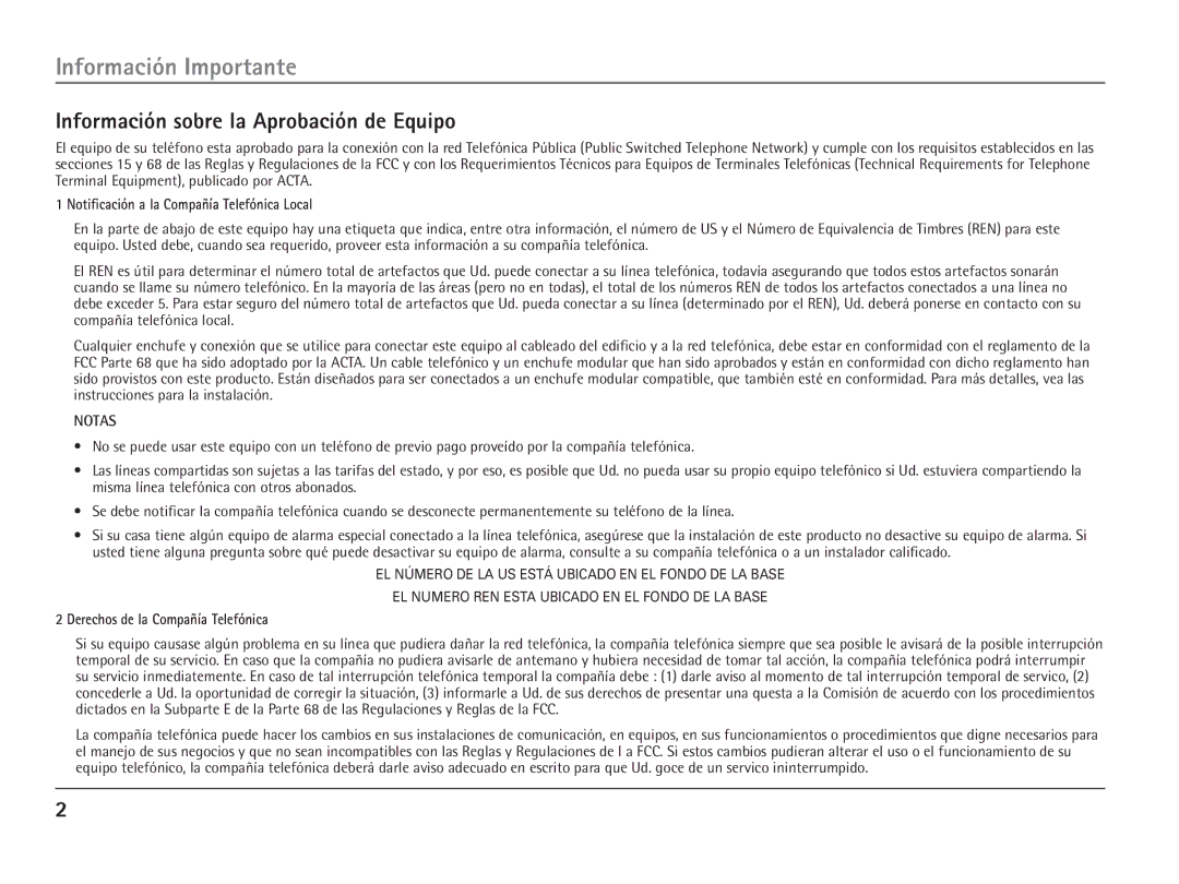 RCA 25110 manual Información Importante, Información sobre la Aprobación de Equipo 