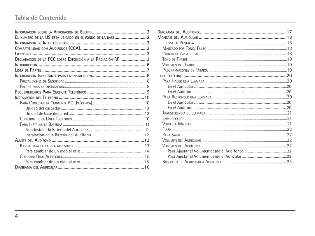 RCA 25110 manual Tabla de Contenido 