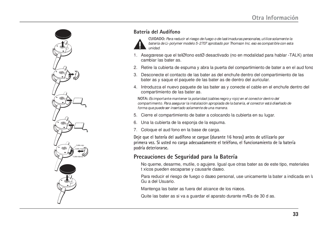 RCA 25110 manual Precauciones de Seguridad para la Batería, Batería del Audífono 