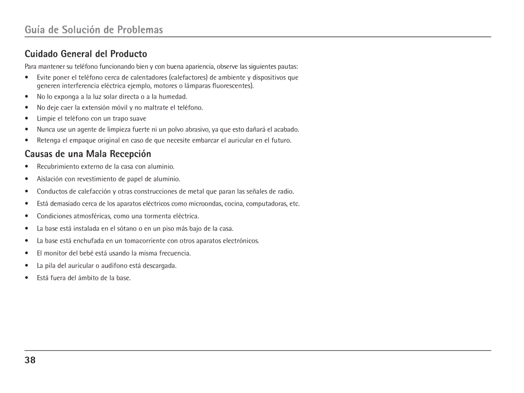 RCA 25110 manual Cuidado General del Producto, Causas de una Mala Recepción 