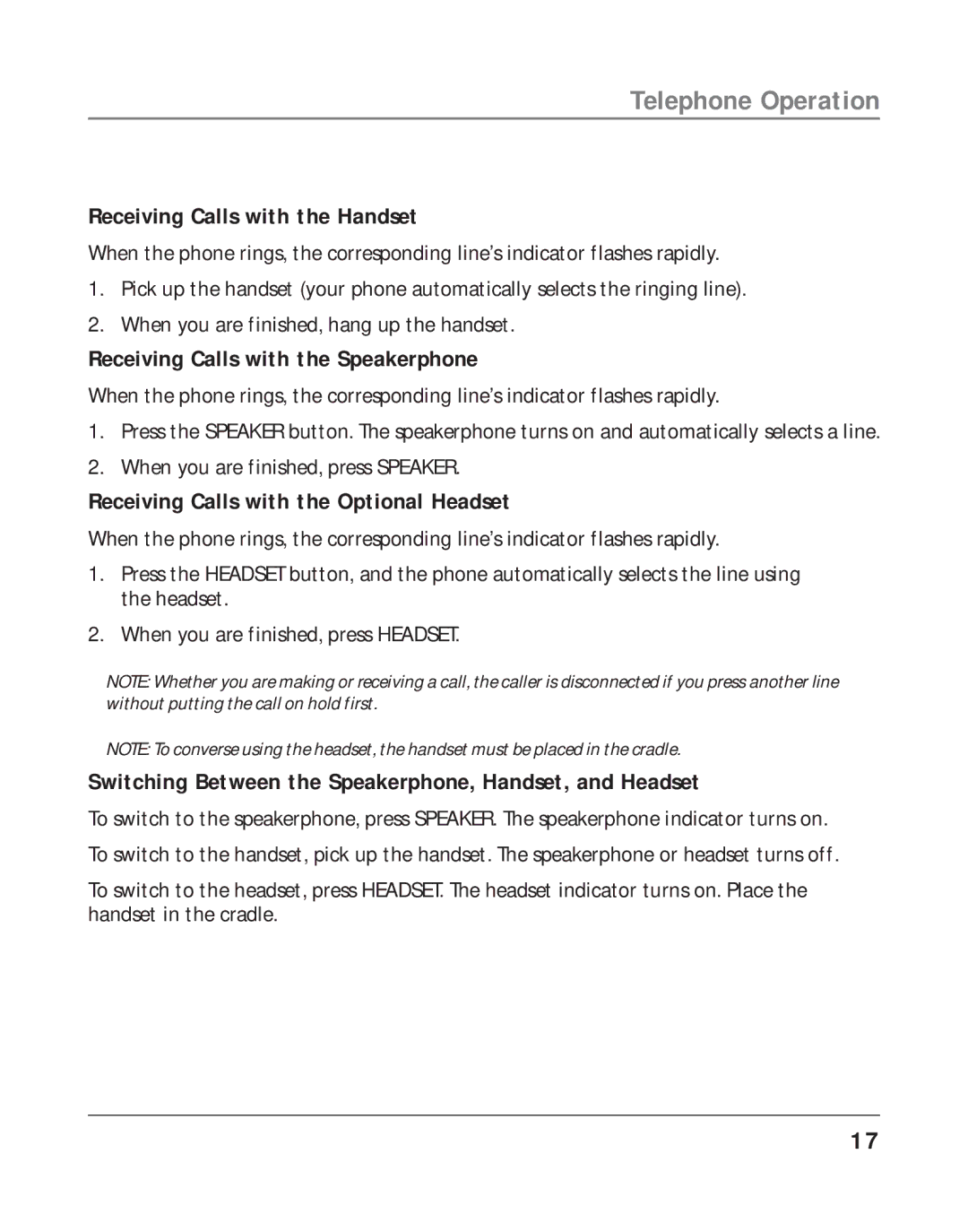 RCA 25202 manual Receiving Calls with the Handset, Receiving Calls with the Speakerphone 