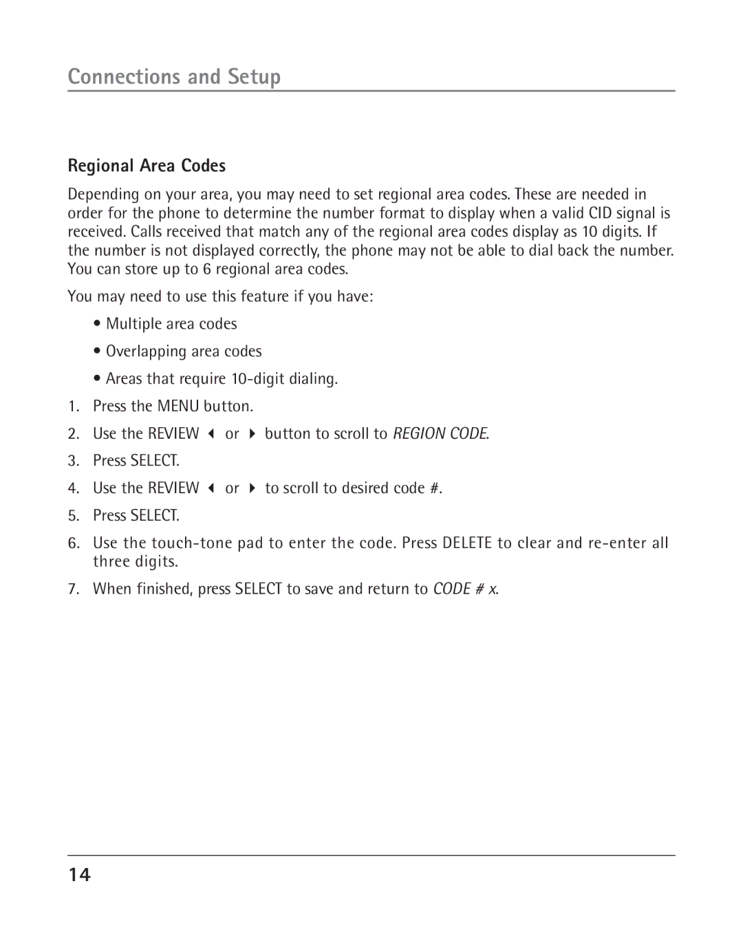 RCA 25202 manual Regional Area Codes 