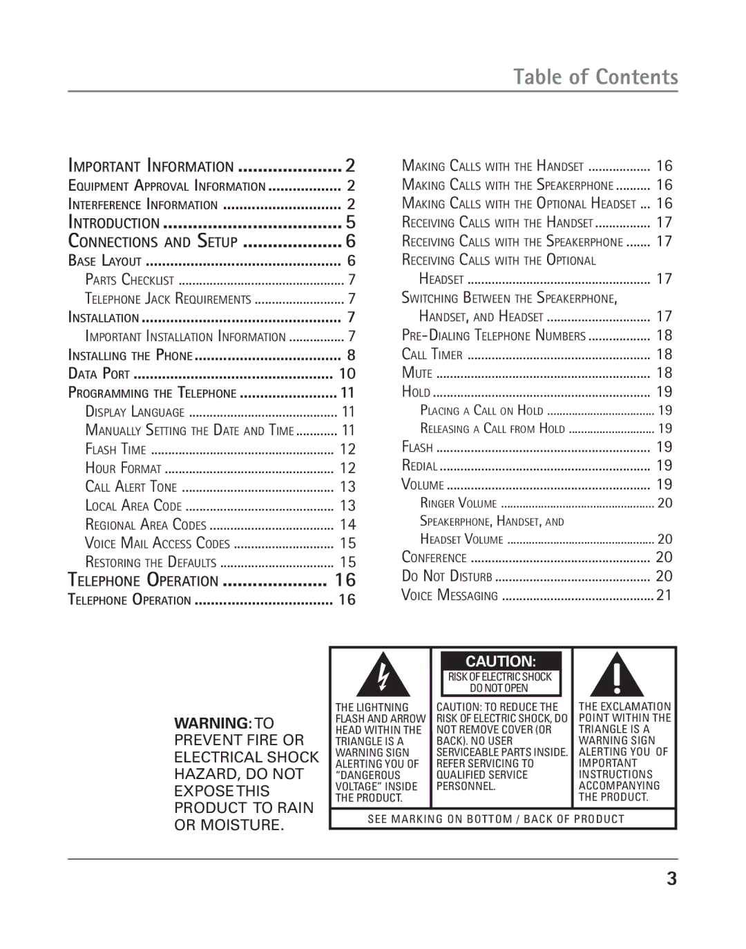 RCA 25202 manual Table of Contents 