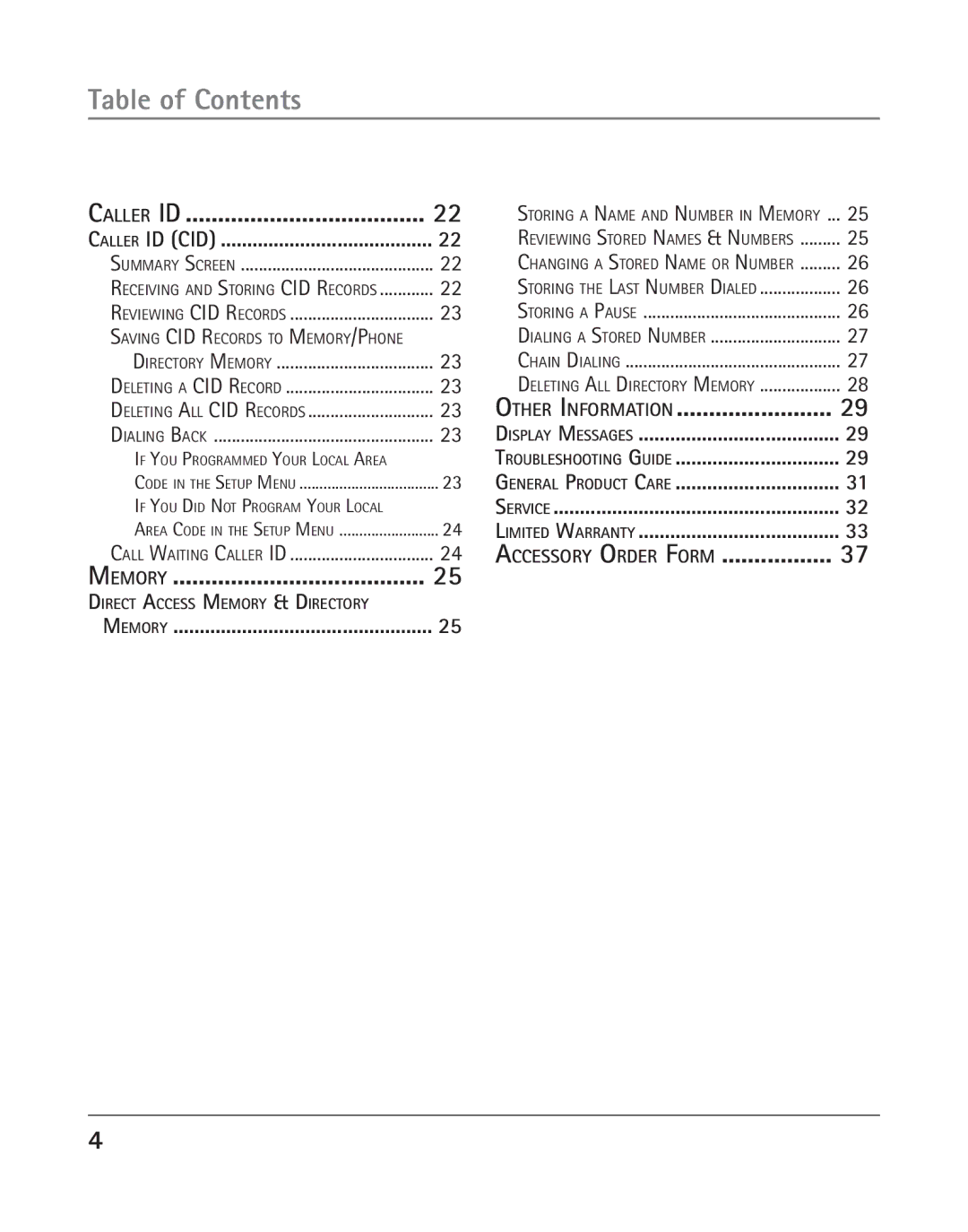 RCA 25202 manual Accessory Order Form Memory 