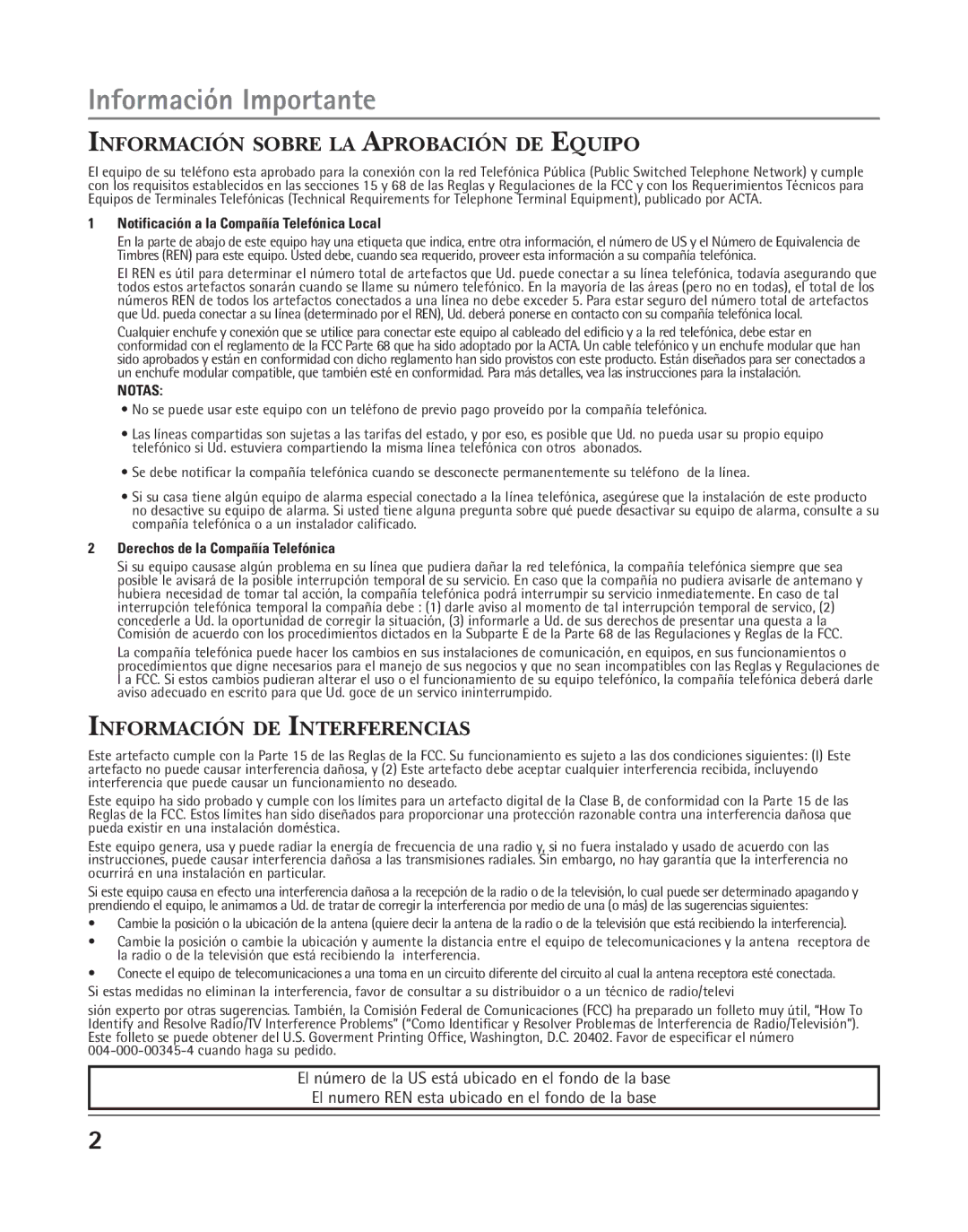 RCA 25202 manual Información Importante, Información Sobre LA Aprobación DE Equipo 