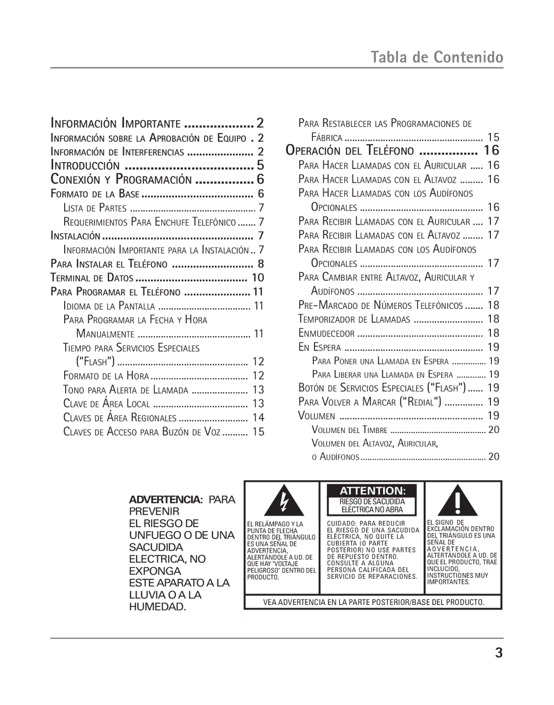 RCA 25202 manual Tabla de Contenido, Introducción 