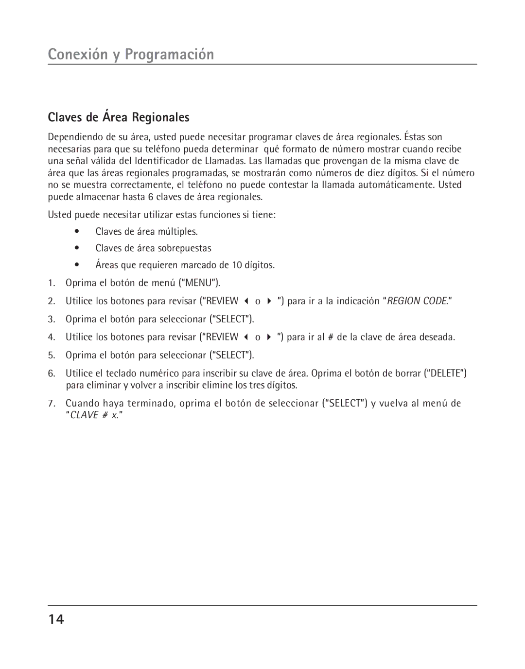 RCA 25202 manual Claves de Área Regionales 