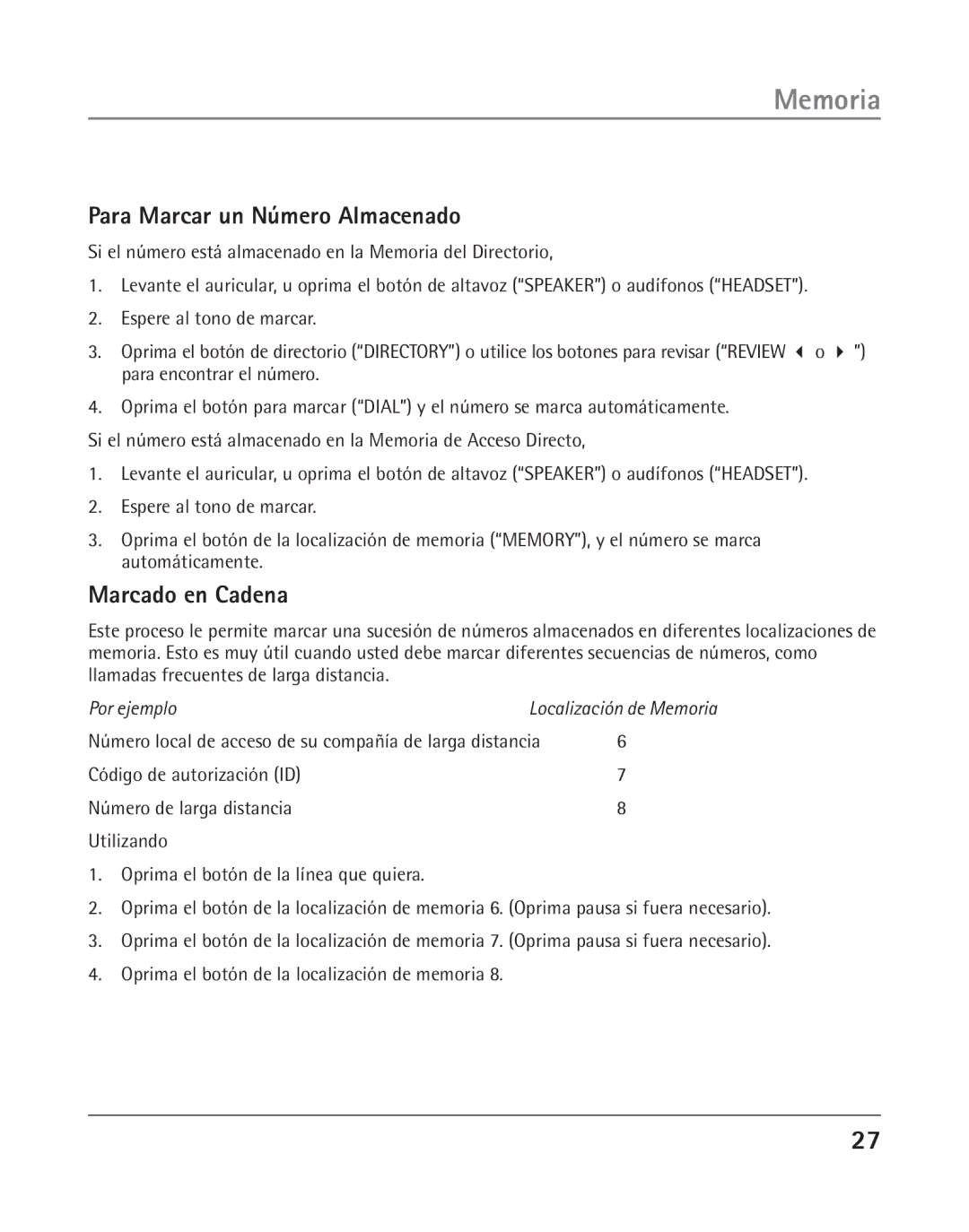 RCA 25202 manual Para Marcar un Número Almacenado, Marcado en Cadena, Para encontrar el número 