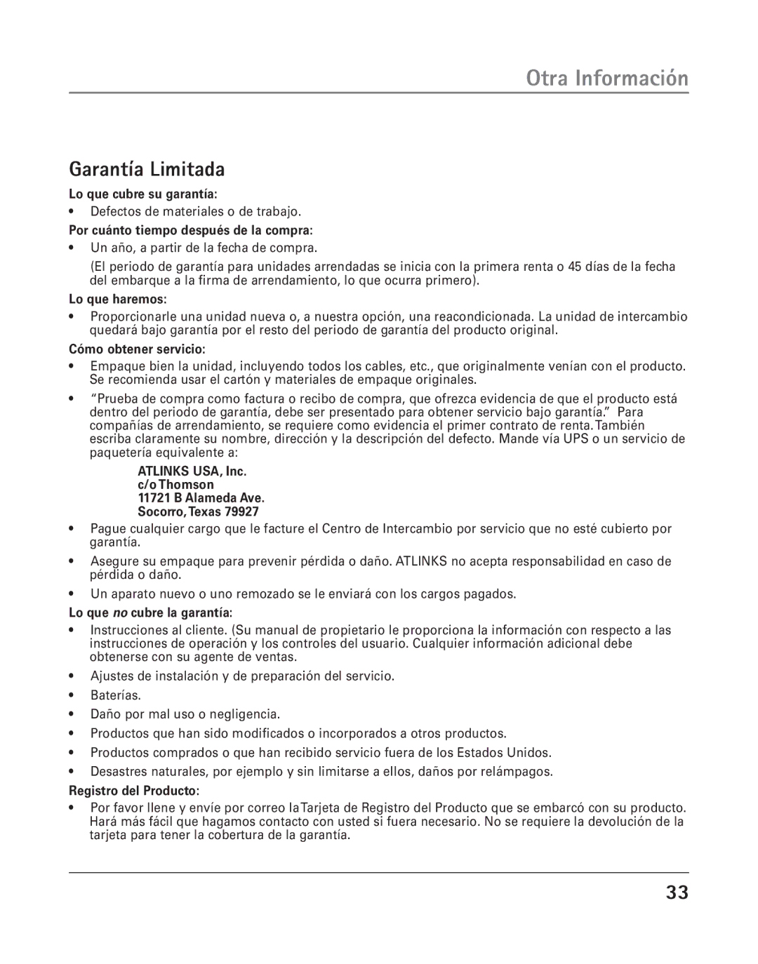 RCA 25202 manual Garantía Limitada, Por cuánto tiempo después de la compra 