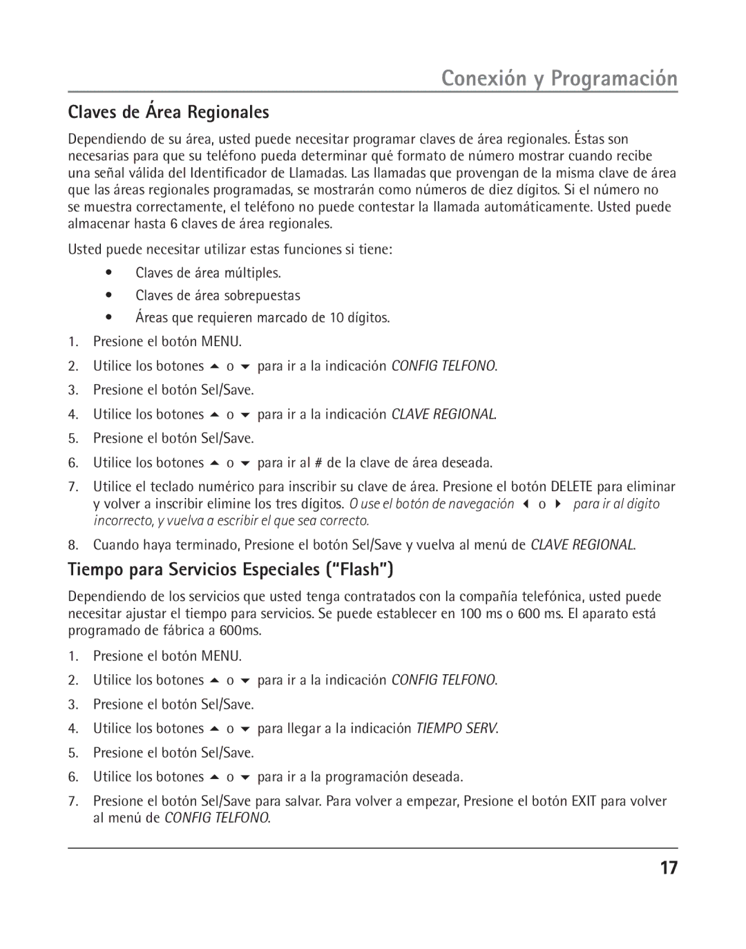 RCA 25205 manual Claves de Área Regionales, Tiempo para Servicios Especiales Flash 