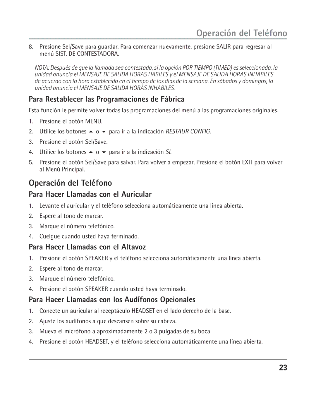 RCA 25205 manual Operación del Teléfono 