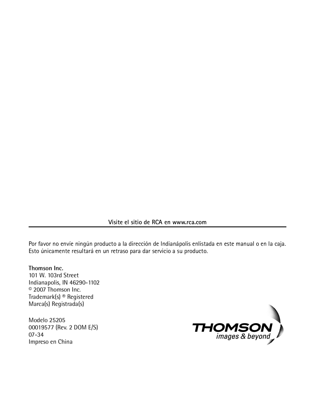 RCA 25205 manual Thomson Inc 