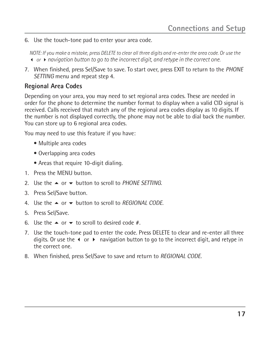 RCA 25205 manual Regional Area Codes 