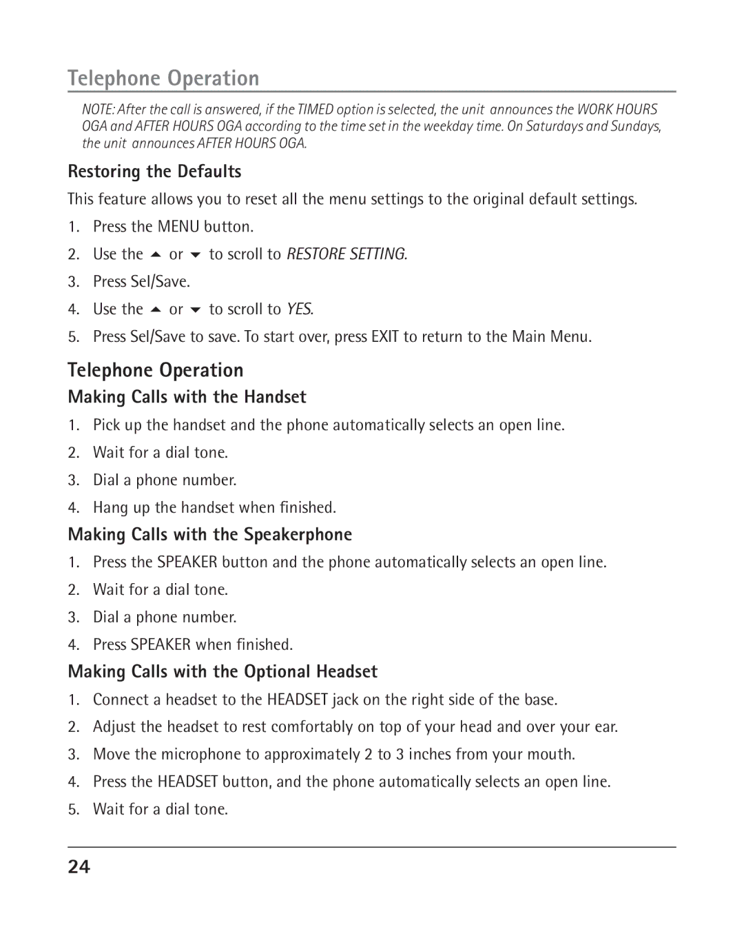 RCA 25205 manual Telephone Operation 